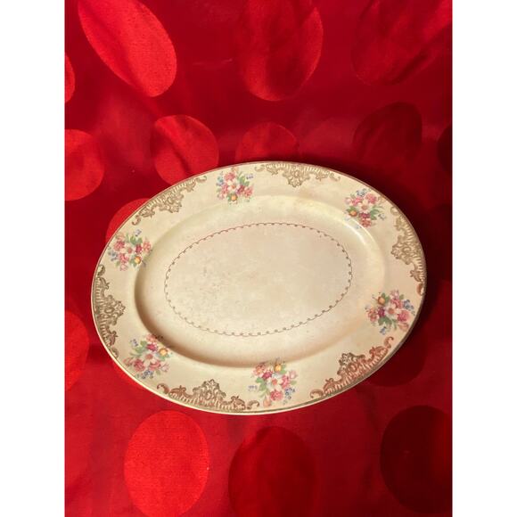 VTG Paden City Pottery Nasco Oval Platter 14x11in floral w22k gold swags trimGUC - Picture 12 of 16